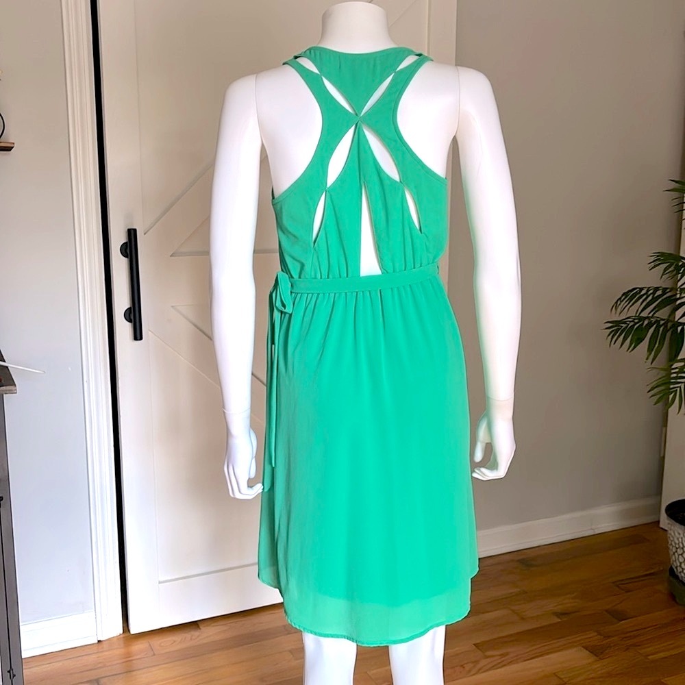 Modcloth Silk Cut Out Back Side Tie Sleeveless Side Tie Wrap A-Line Mini Dress - Picture 7 of 14